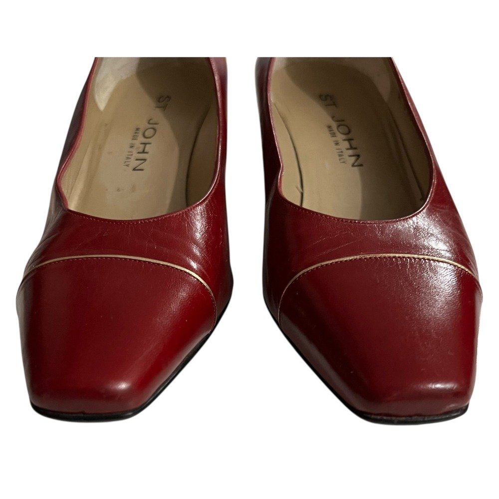Vintage St. John Burgundy Leather Pumps Low Block Heel Made in Italy size 6.5 - Picture 3 of 10